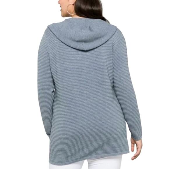 Evolution by Cyrus Size 3X Blue Sixbey Ribbed Hooded Cardigan EUC - Picture 2 of 10